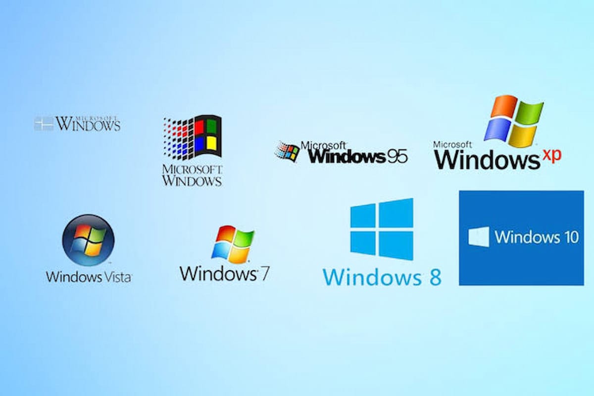 Image of the different Windows logos over the years