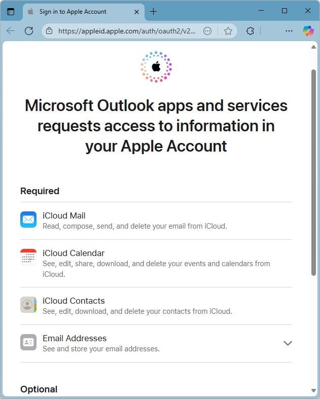 iCloud now in Outlook