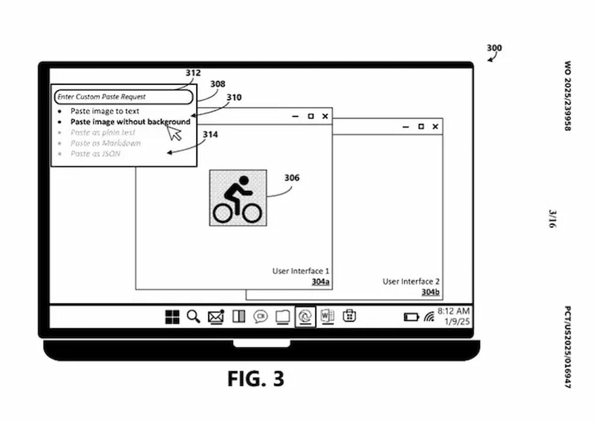 Image of Microsoft's patent on Copilot and the clipboard