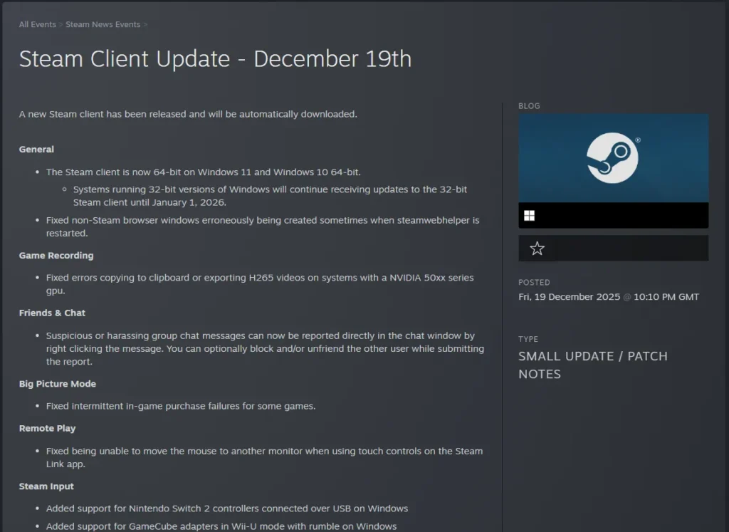Steam Client Update