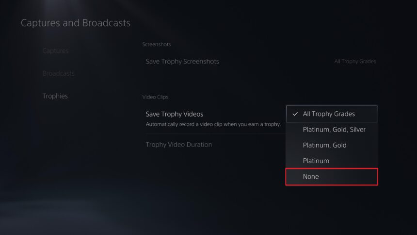 Turn Off Automatic Trophy Videos Recording on PS5
