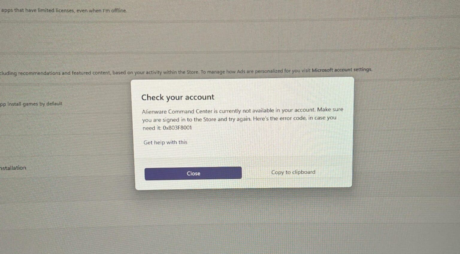 Image of an error message in Windows