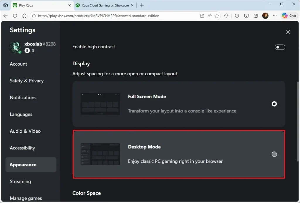 Desktop Mode or Full Screen Mode