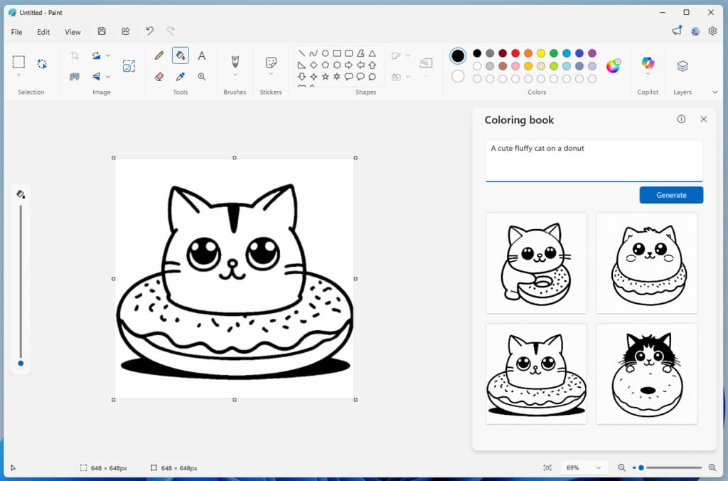 Image of coloring book interface in Paaint
