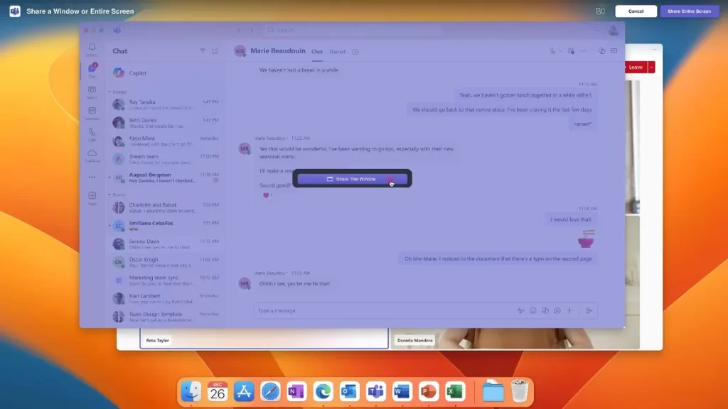Native macOS screen switcher built into Microsoft Teams for secure content sharing