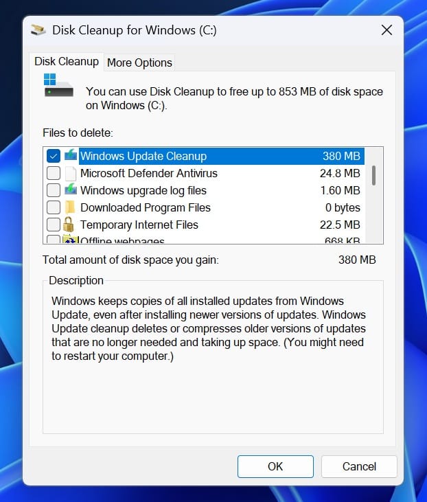 Disk Cleanup still works