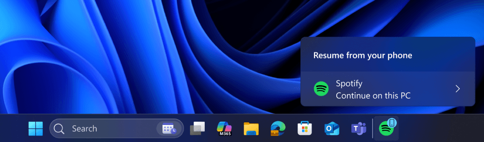 Spotify app notification to continue on PC
