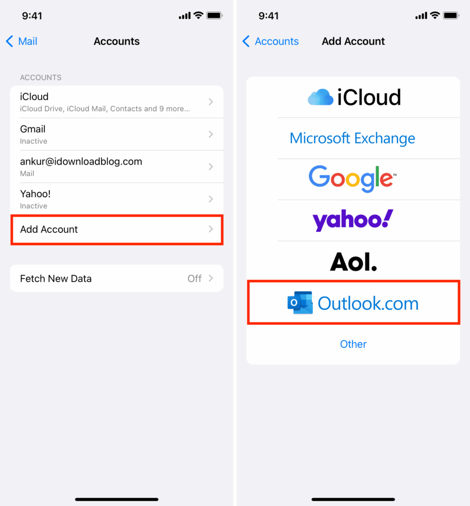 Add-Other email iPhone