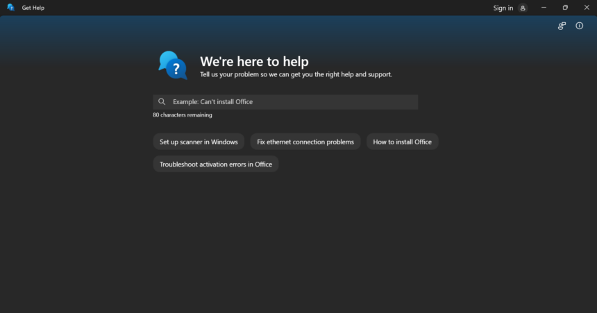 Windows 11 Get Help app showing troubleshooting options