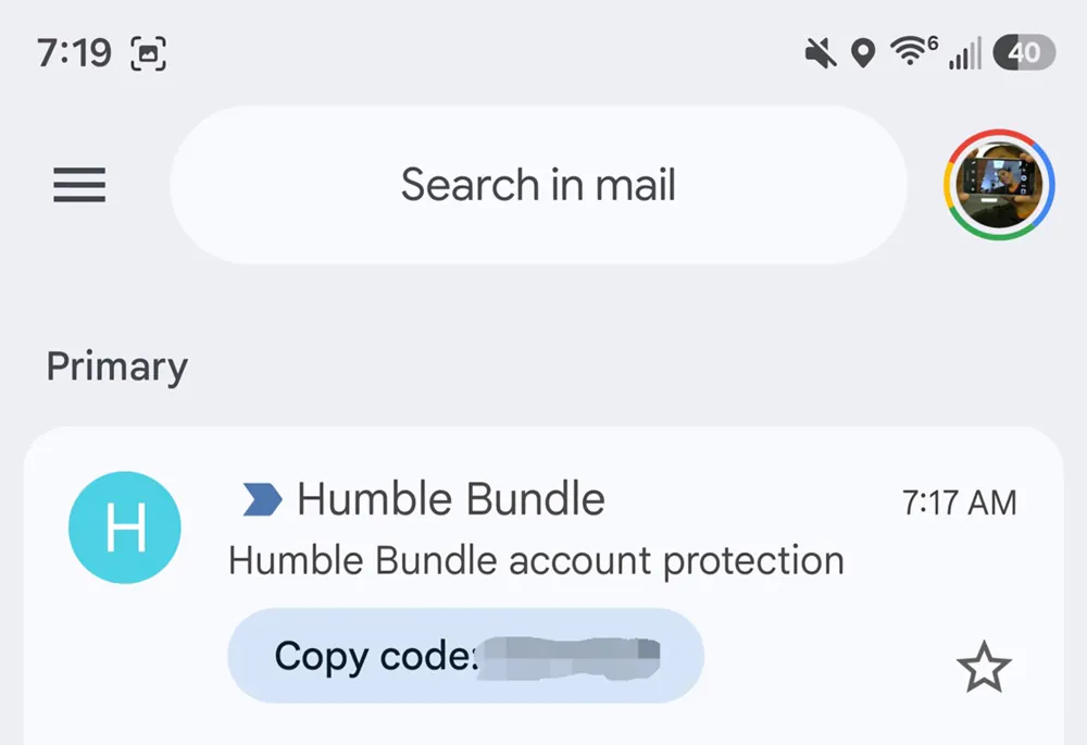 Copying a 2FA code in Gmail on Android