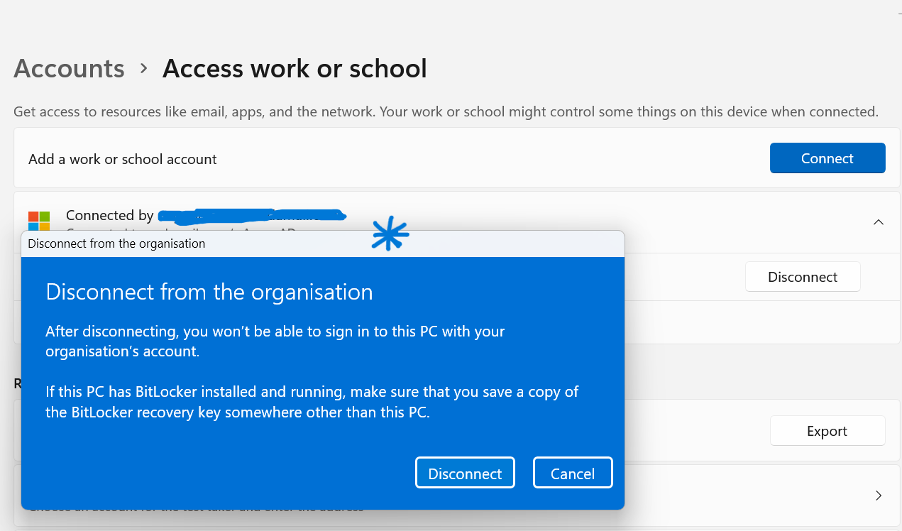 Disconnect the Previous Work or School Account