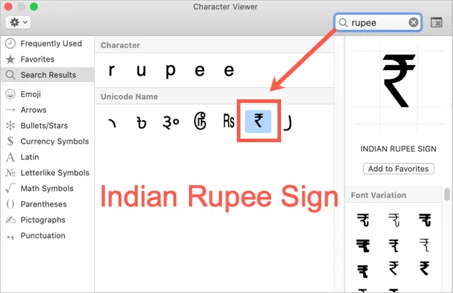 Indian-Rupee-Symbol-in-Mac Character Viewer