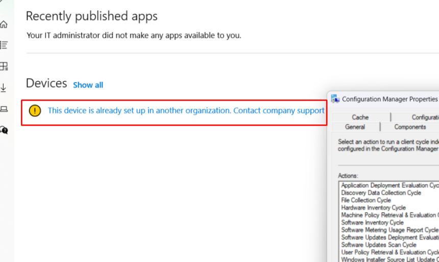 This Device Is Already Set Up in Another Organization in Company Portal